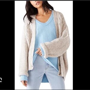 Free People Molly cable knit cardigan in heather grey size small oversized